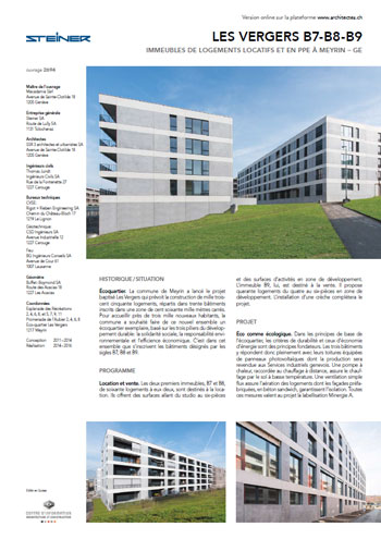 LES VERGERS B7-B8-B9 - IMMEUBLES DE LOGEMENTS LOCATIFS ET EN PPE À MEYRIN – GE